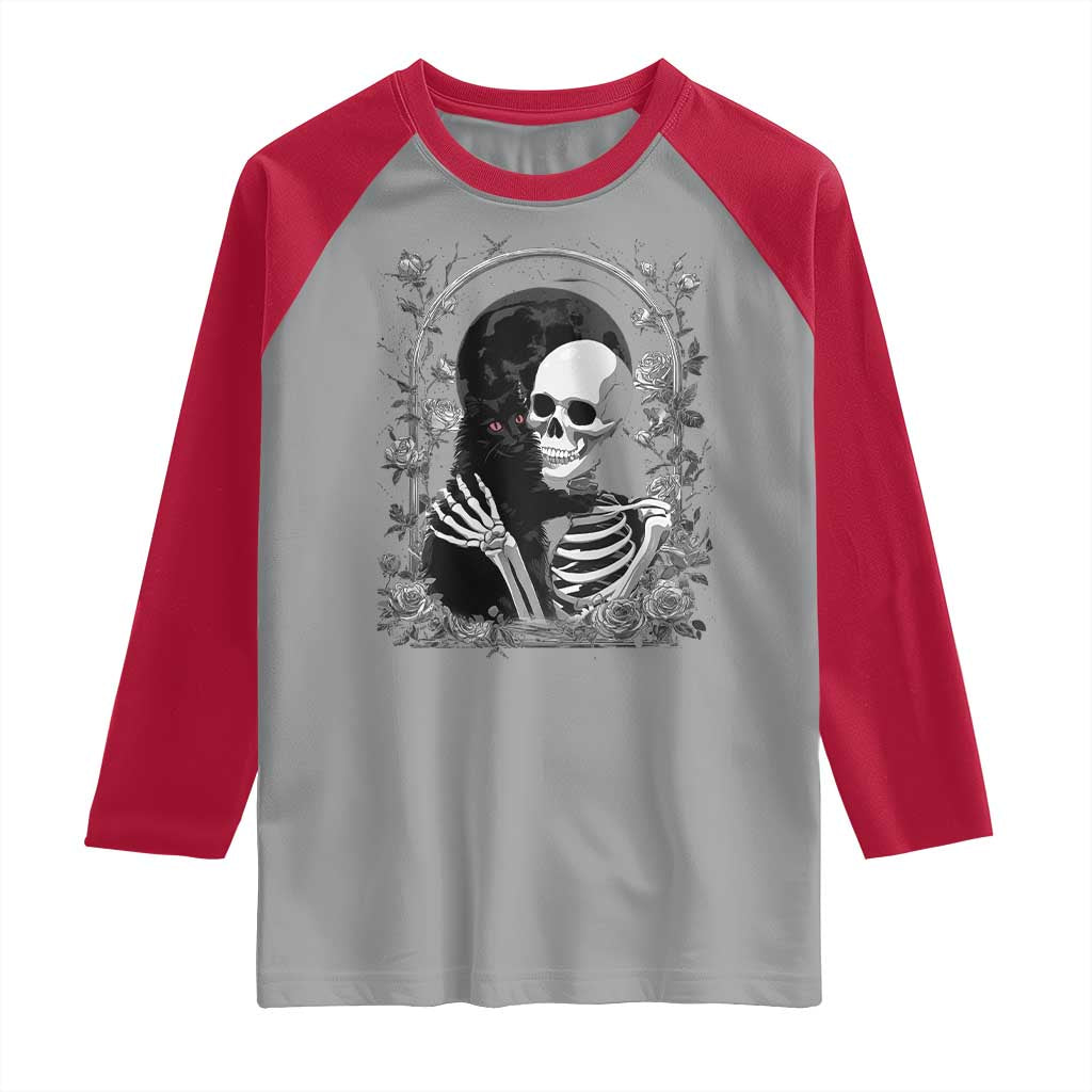 Funny Full Moon Horror Art Raglan Shirt Skeleton Hug Maine Coon Cat - Wonder Print Shop