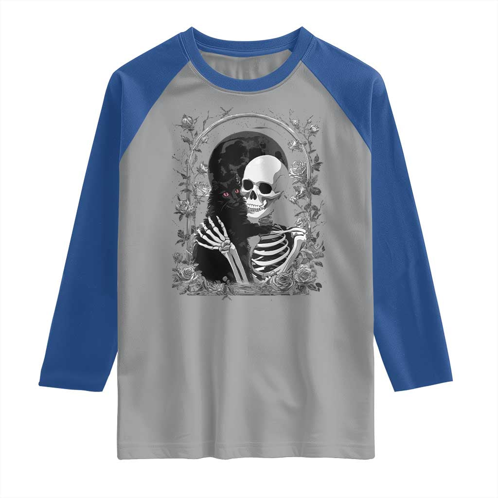 Funny Full Moon Horror Art Raglan Shirt Skeleton Hug Maine Coon Cat - Wonder Print Shop