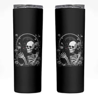 Funny Full Moon Horror Art Skinny Tumbler Skeleton Hug Maine Coon Cat