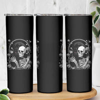 Funny Full Moon Horror Art Skinny Tumbler Skeleton Hug Maine Coon Cat