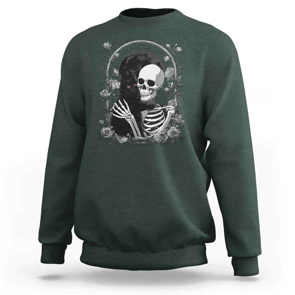 Funny Full Moon Horror Art Sweatshirt Skeleton Hug Maine Coon Cat - Wonder Print Shop