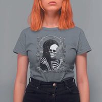 Funny Full Moon Horror Art T Shirt For Women Skeleton Hug Maine Coon Cat - Wonder Print Shop