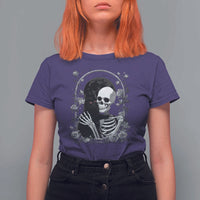 Funny Full Moon Horror Art T Shirt For Women Skeleton Hug Maine Coon Cat - Wonder Print Shop