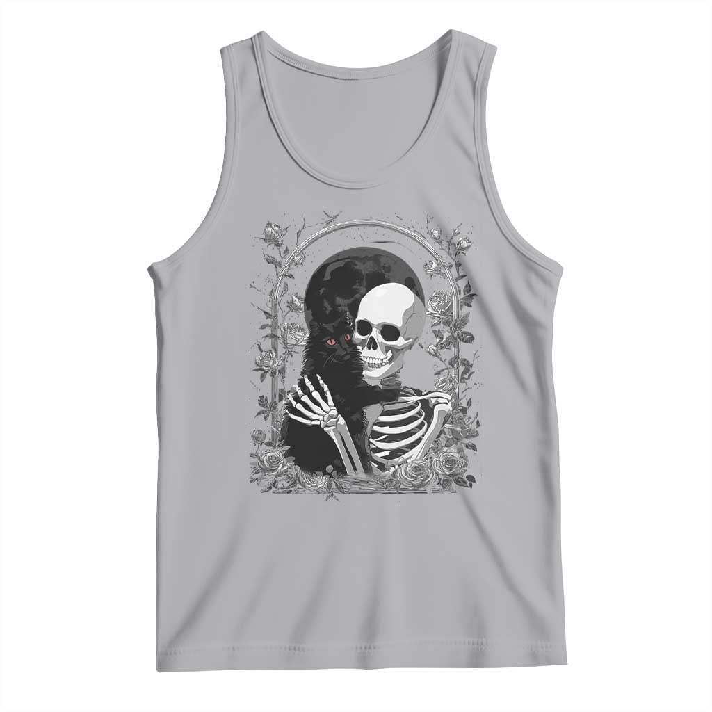 Funny Full Moon Horror Art Tank Top Skeleton Hug Maine Coon Cat - Wonder Print Shop