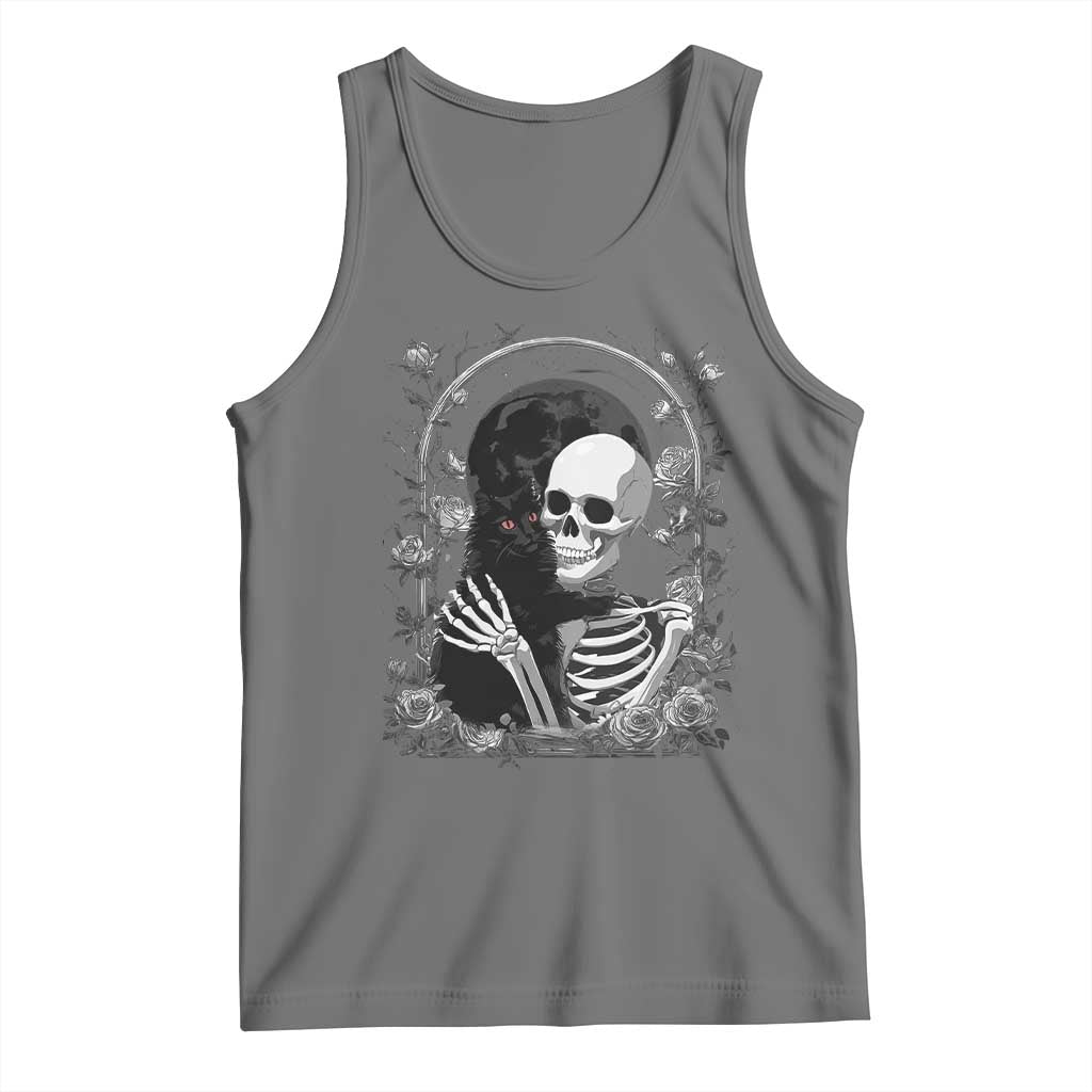 Funny Full Moon Horror Art Tank Top Skeleton Hug Maine Coon Cat - Wonder Print Shop