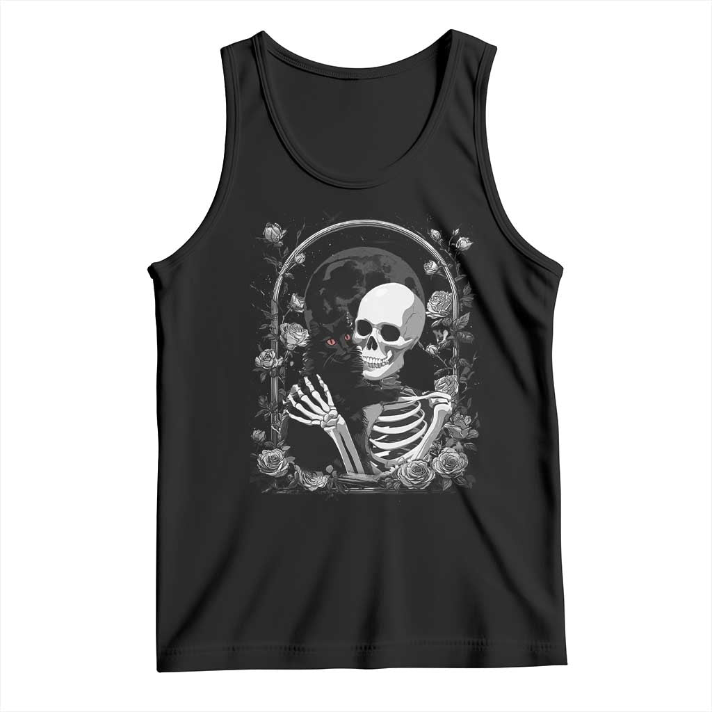 Funny Full Moon Horror Art Tank Top Skeleton Hug Maine Coon Cat - Wonder Print Shop