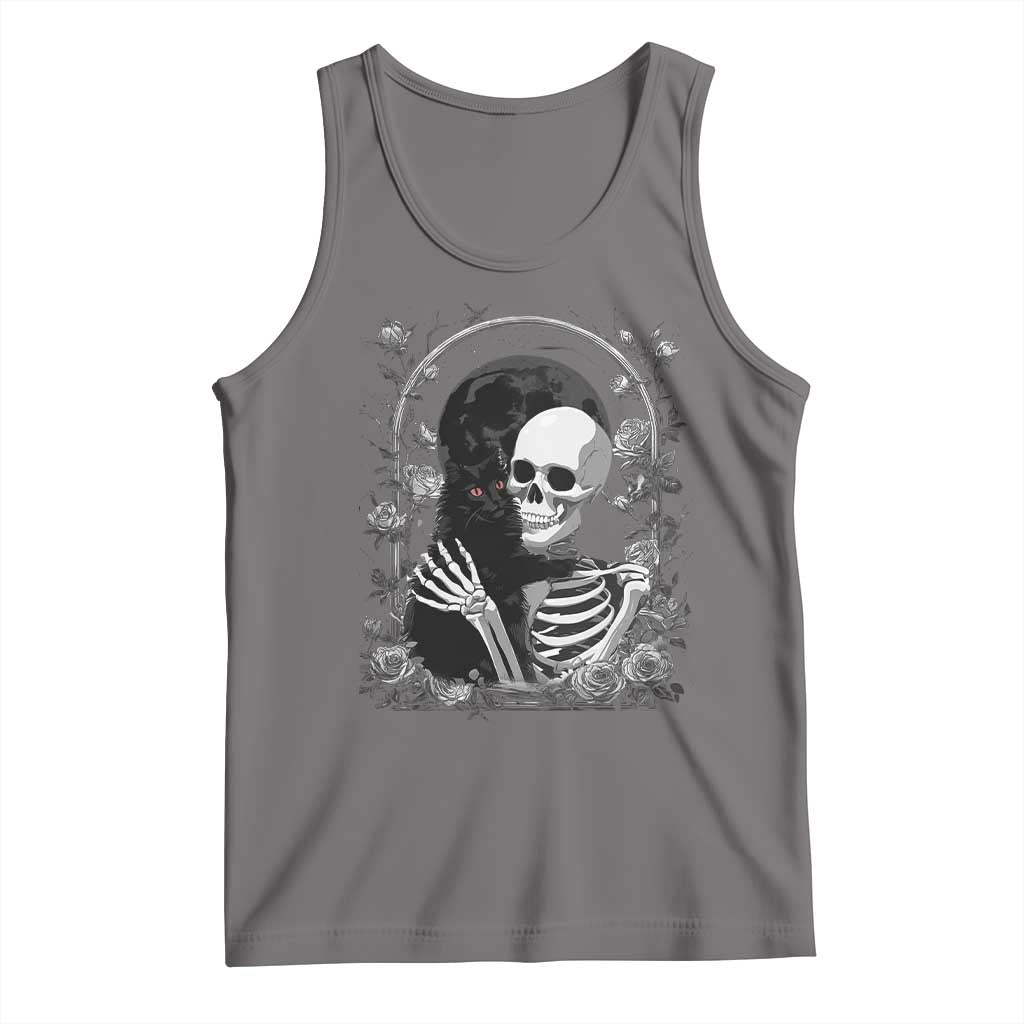 Funny Full Moon Horror Art Tank Top Skeleton Hug Maine Coon Cat - Wonder Print Shop