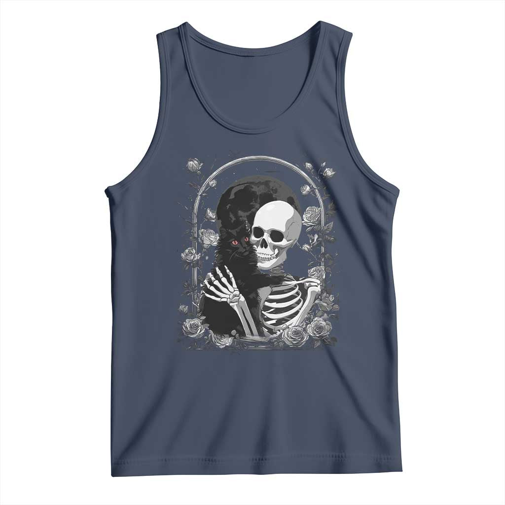Funny Full Moon Horror Art Tank Top Skeleton Hug Maine Coon Cat - Wonder Print Shop
