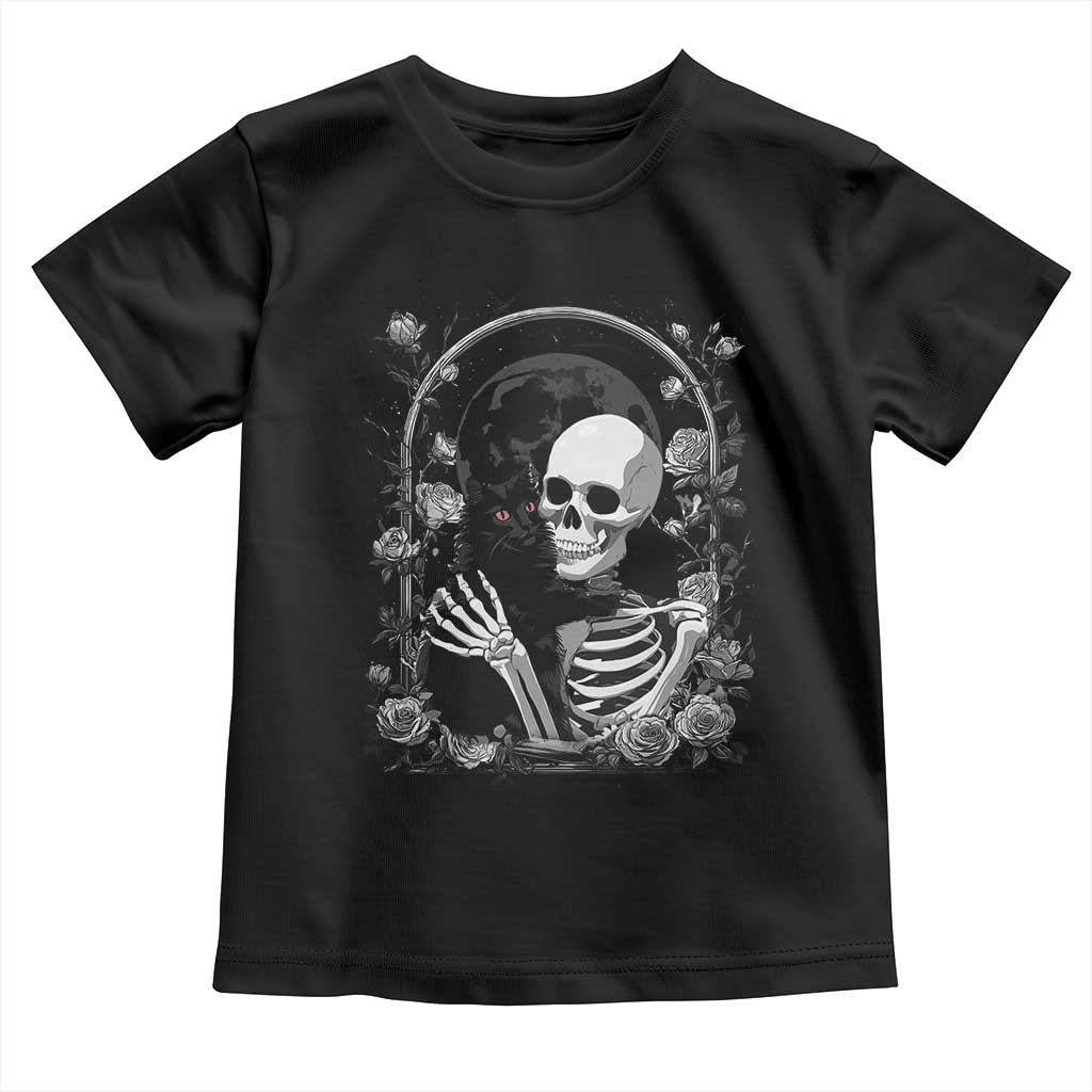Funny Full Moon Horror Art Toddler T Shirt Skeleton Hug Maine Coon Cat - Wonder Print Shop