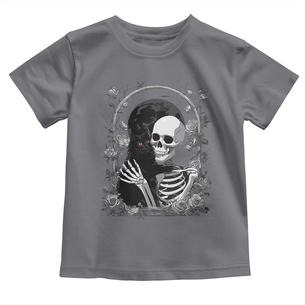 Funny Full Moon Horror Art Toddler T Shirt Skeleton Hug Maine Coon Cat - Wonder Print Shop