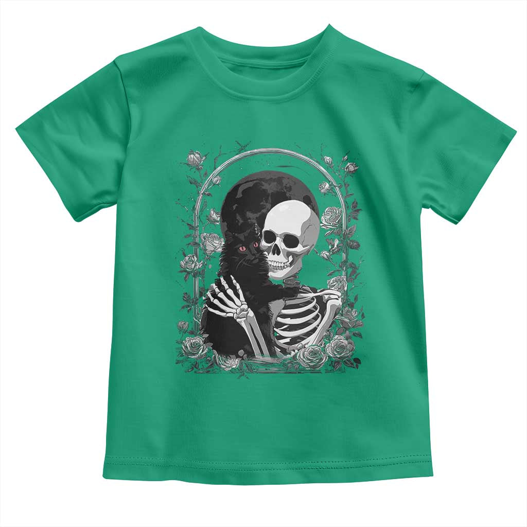 Funny Full Moon Horror Art Toddler T Shirt Skeleton Hug Maine Coon Cat - Wonder Print Shop