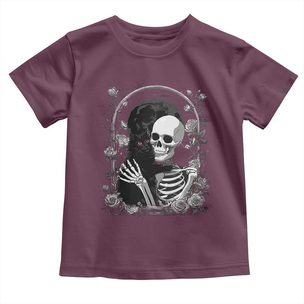 Funny Full Moon Horror Art Toddler T Shirt Skeleton Hug Maine Coon Cat - Wonder Print Shop