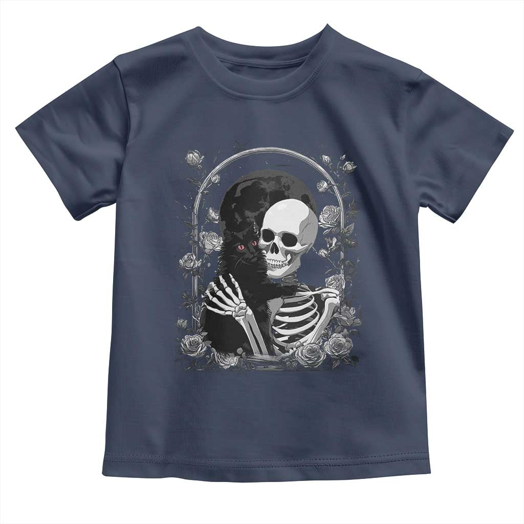 Funny Full Moon Horror Art Toddler T Shirt Skeleton Hug Maine Coon Cat - Wonder Print Shop