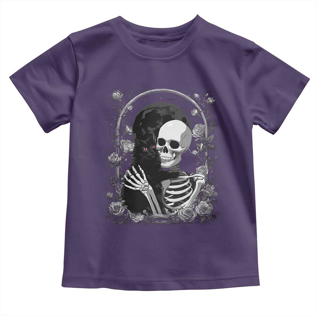 Funny Full Moon Horror Art Toddler T Shirt Skeleton Hug Maine Coon Cat - Wonder Print Shop