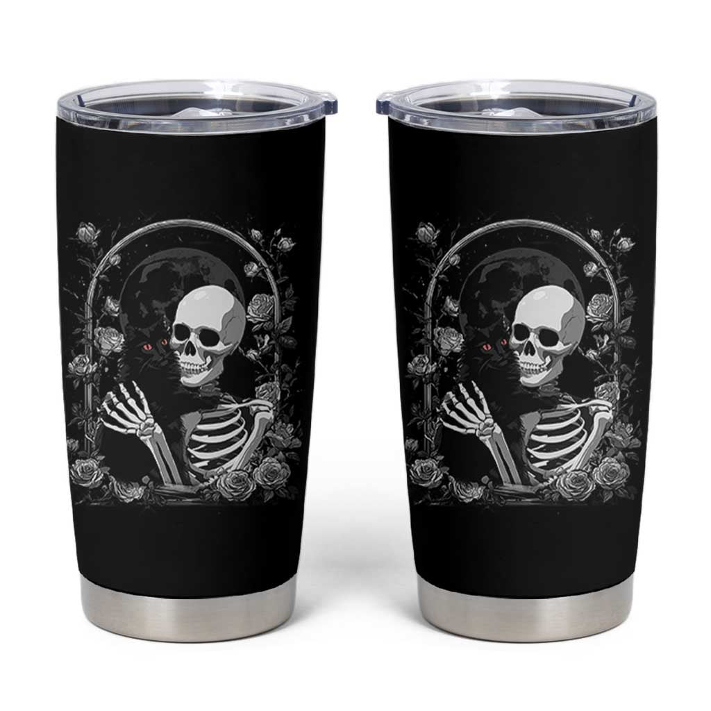 Funny Full Moon Horror Art Tumbler Cup Skeleton Hug Maine Coon Cat