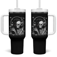 Funny Full Moon Horror Art Tumbler With Handle Skeleton Hug Maine Coon Cat