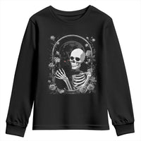 Funny Full Moon Horror Art Youth Sweatshirt Skeleton Hug Maine Coon Cat - Wonder Print Shop