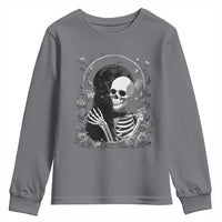 Funny Full Moon Horror Art Youth Sweatshirt Skeleton Hug Maine Coon Cat - Wonder Print Shop