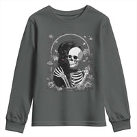 Funny Full Moon Horror Art Youth Sweatshirt Skeleton Hug Maine Coon Cat - Wonder Print Shop