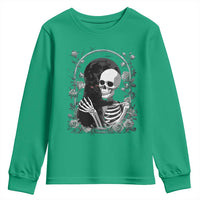 Funny Full Moon Horror Art Youth Sweatshirt Skeleton Hug Maine Coon Cat - Wonder Print Shop
