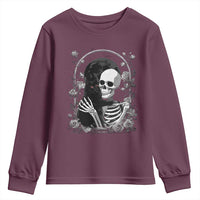 Funny Full Moon Horror Art Youth Sweatshirt Skeleton Hug Maine Coon Cat - Wonder Print Shop