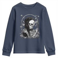Funny Full Moon Horror Art Youth Sweatshirt Skeleton Hug Maine Coon Cat - Wonder Print Shop