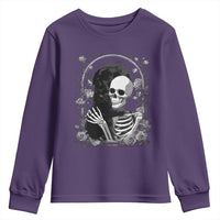 Funny Full Moon Horror Art Youth Sweatshirt Skeleton Hug Maine Coon Cat - Wonder Print Shop