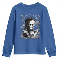 Funny Full Moon Horror Art Youth Sweatshirt Skeleton Hug Maine Coon Cat - Wonder Print Shop