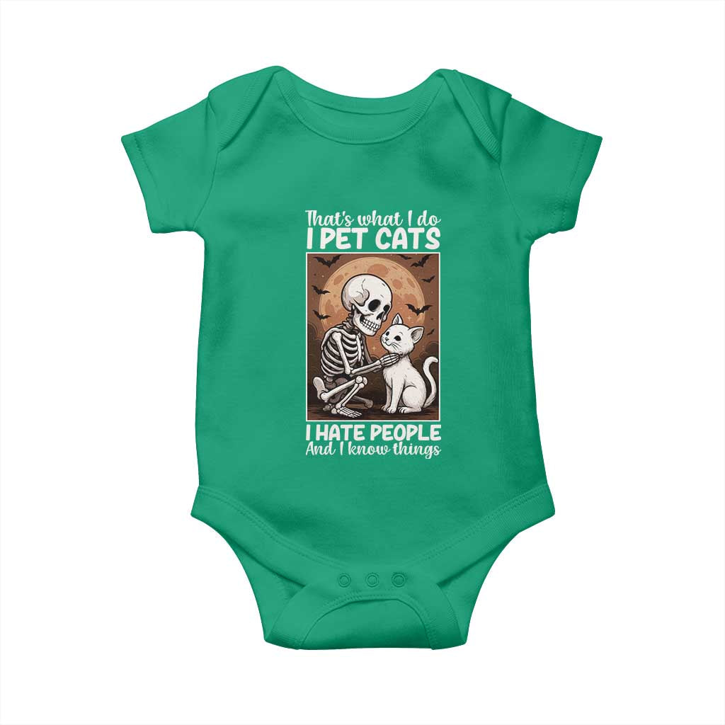 Funny Skeleton Cat Baby Onesie Thats What I Do I Pet Cats I Hate People And I Know Things - Wonder Print Shop