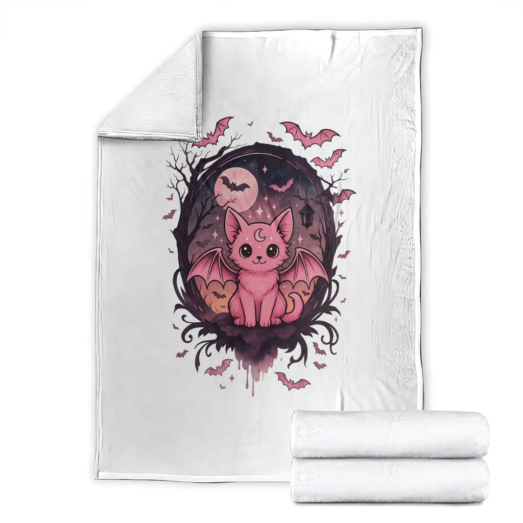 Cute Pastel Goth Bat Cat Throw Blanket Funny Gothic Halloween Art - Wonder Print Shop