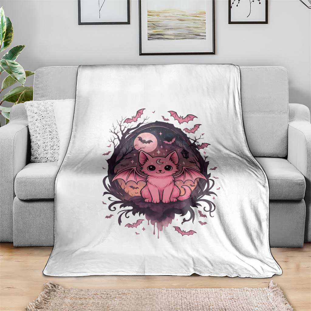 Cute Pastel Goth Bat Cat Throw Blanket Funny Gothic Halloween Art - Wonder Print Shop