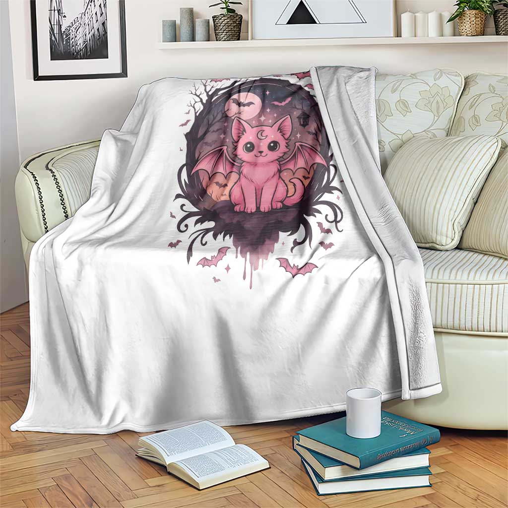 Cute Pastel Goth Bat Cat Throw Blanket Funny Gothic Halloween Art - Wonder Print Shop