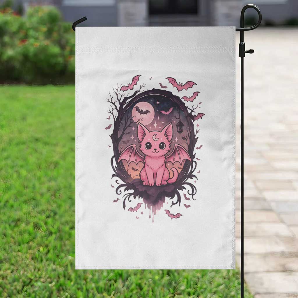 Cute Pastel Goth Bat Cat Garden Flag Funny Gothic Halloween Art - Wonder Print Shop