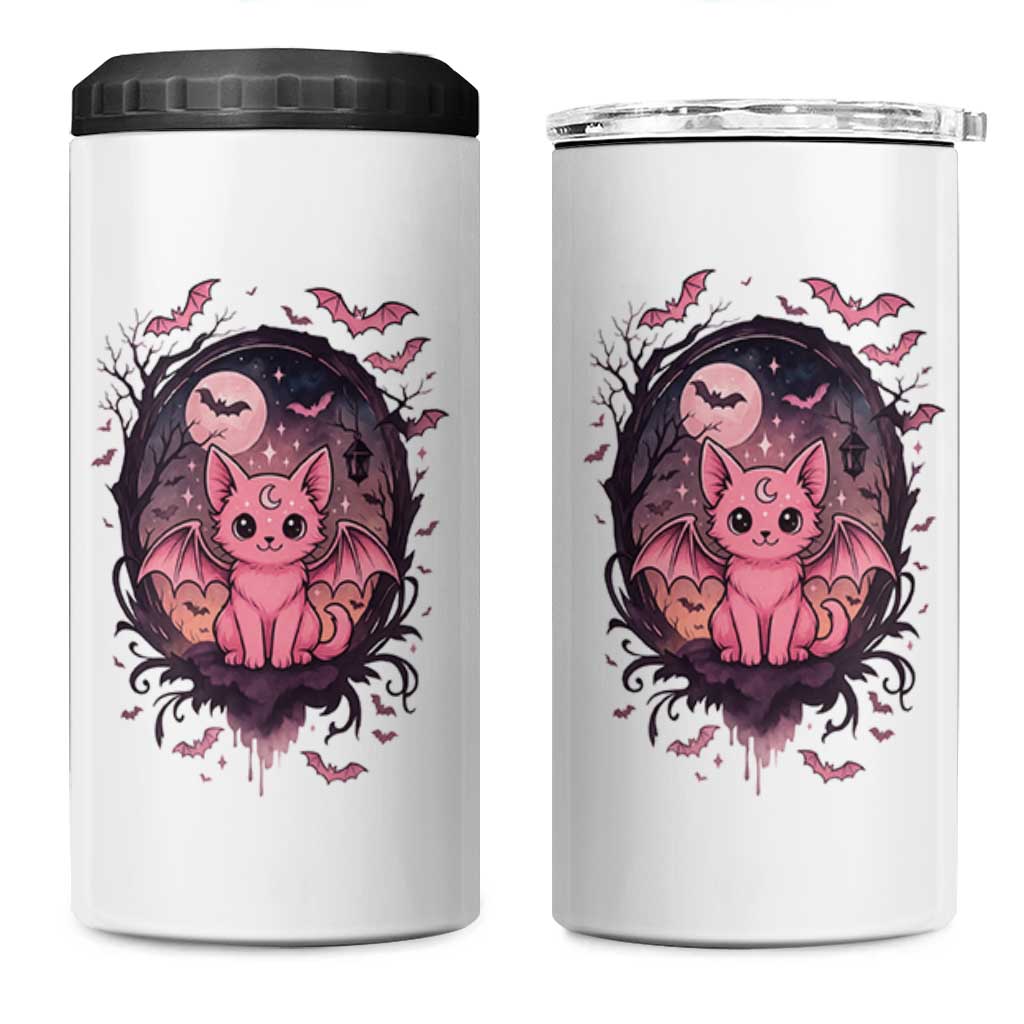 Cute Pastel Goth Bat Cat 4 in 1 Can Cooler Tumbler Funny Gothic Halloween Art