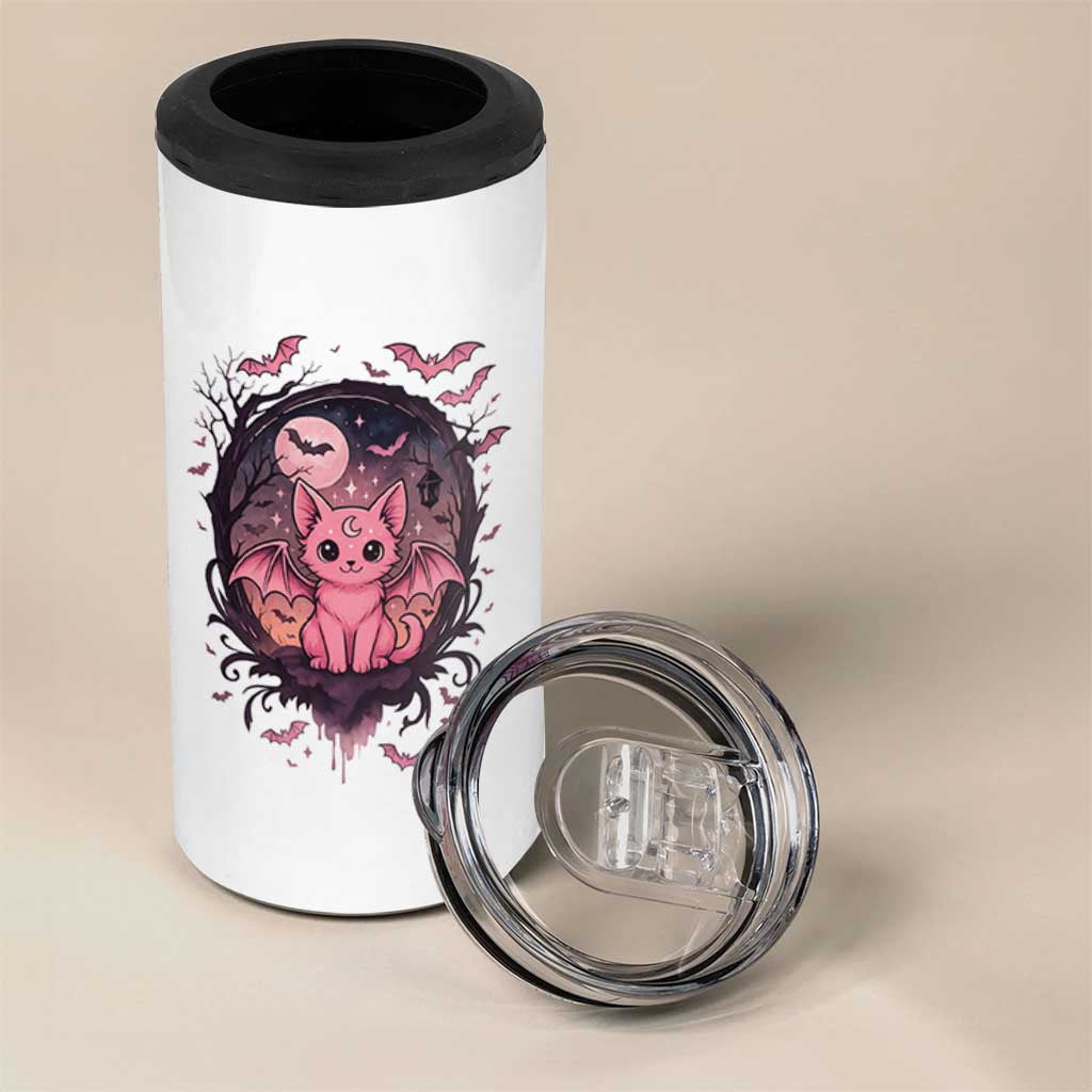 Cute Pastel Goth Bat Cat 4 in 1 Can Cooler Tumbler Funny Gothic Halloween Art