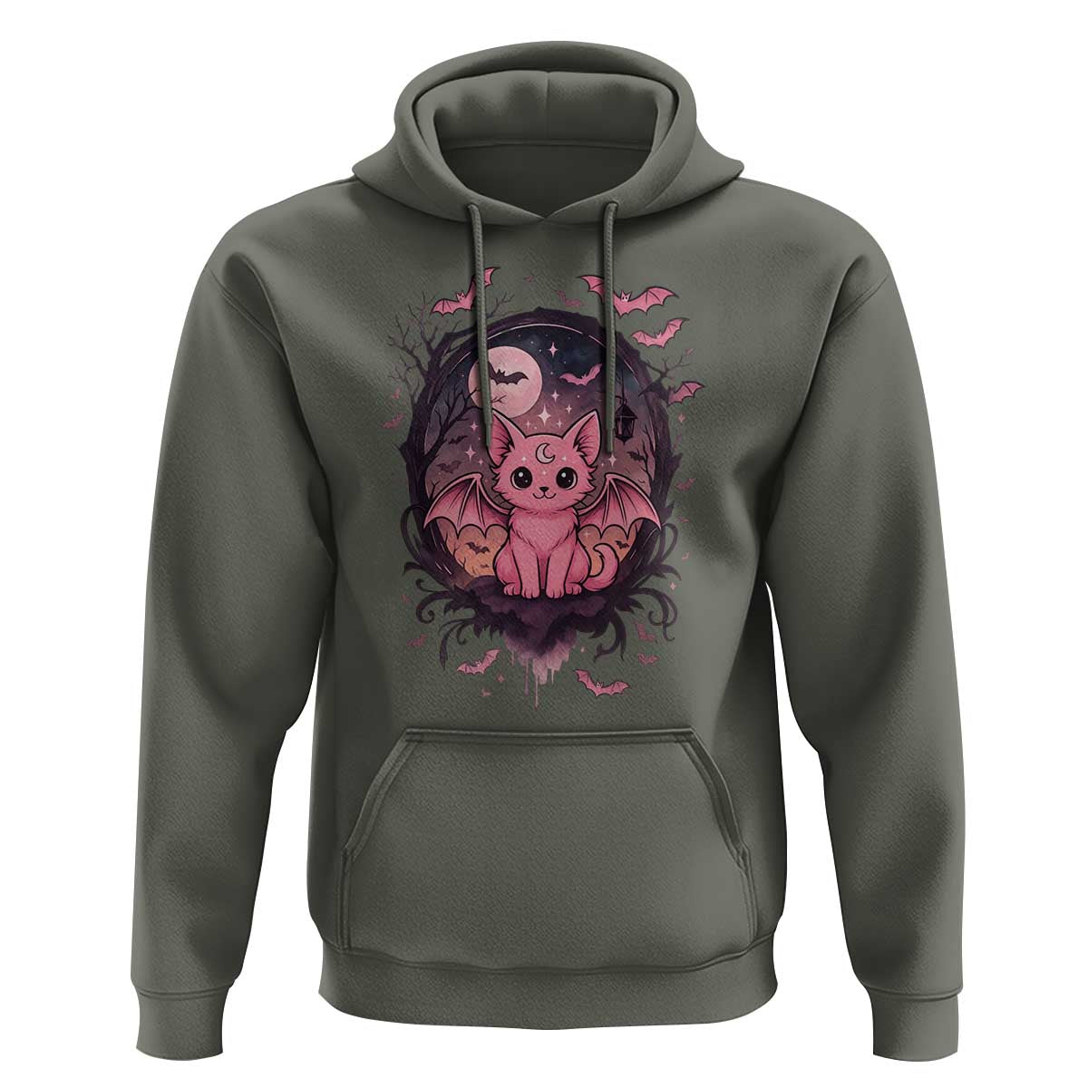 Cute Pastel Goth Bat Cat Hoodie Funny Gothic Halloween Art - Wonder Print Shop