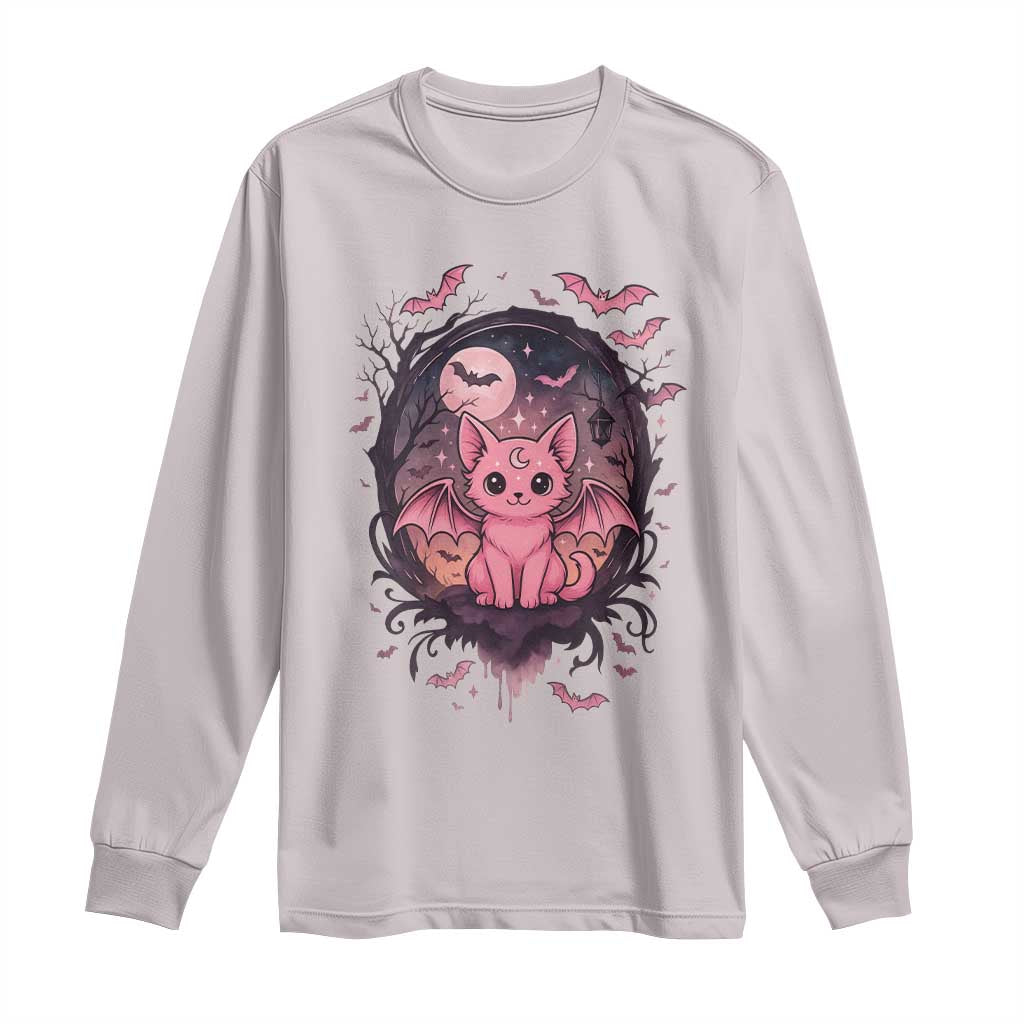 Cute Pastel Goth Bat Cat Long Sleeve Shirt Funny Gothic Halloween Art - Wonder Print Shop