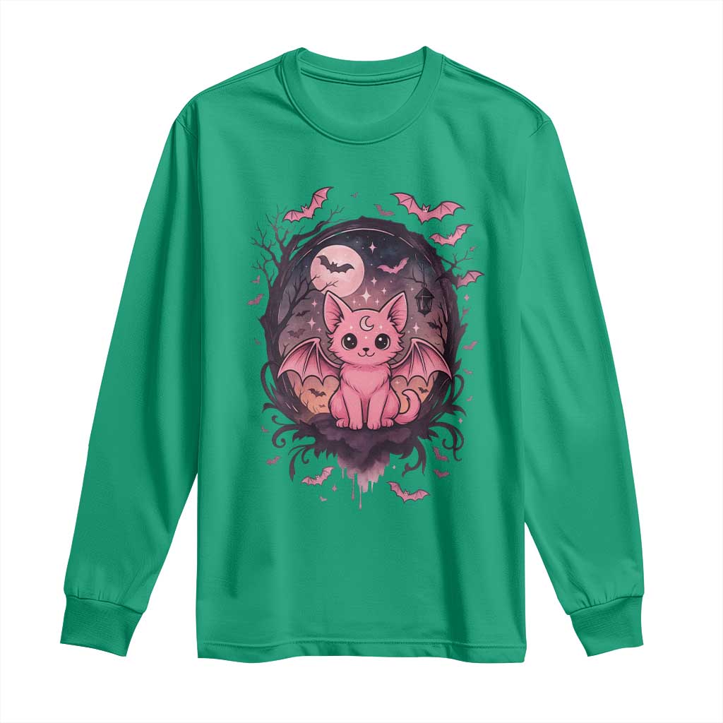 Cute Pastel Goth Bat Cat Long Sleeve Shirt Funny Gothic Halloween Art - Wonder Print Shop