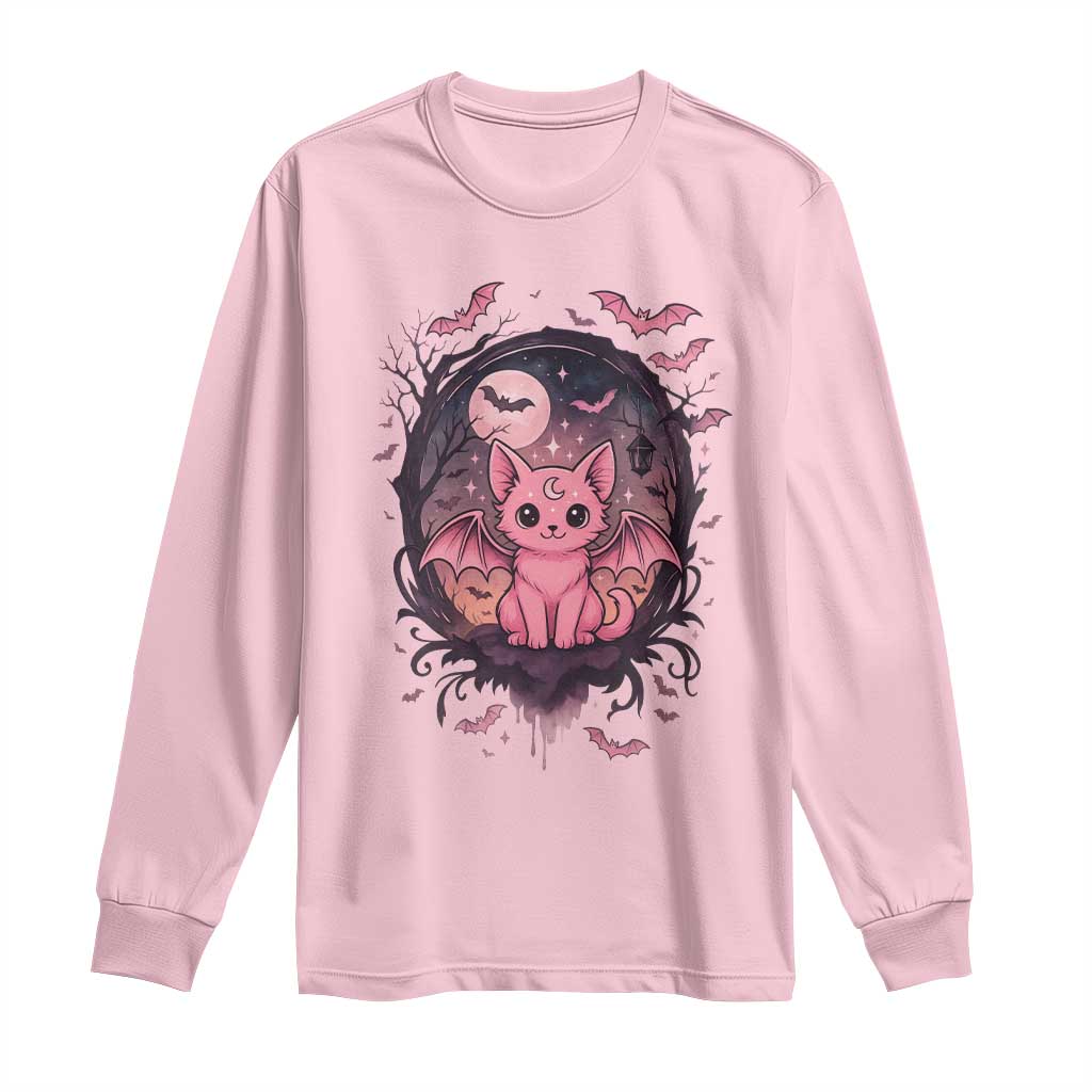 Cute Pastel Goth Bat Cat Long Sleeve Shirt Funny Gothic Halloween Art - Wonder Print Shop
