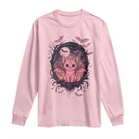 Cute Pastel Goth Bat Cat Long Sleeve Shirt Funny Gothic Halloween Art - Wonder Print Shop
