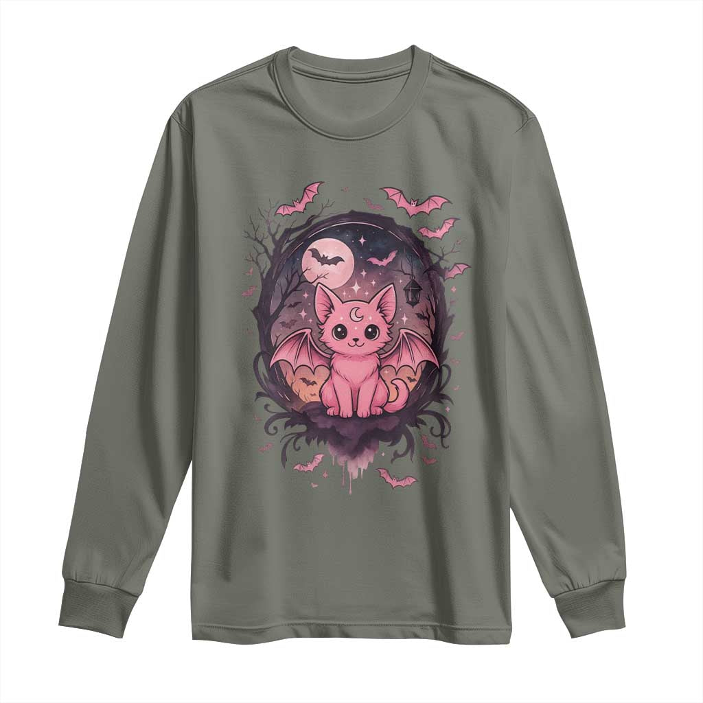 Cute Pastel Goth Bat Cat Long Sleeve Shirt Funny Gothic Halloween Art - Wonder Print Shop