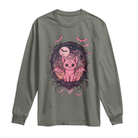 Cute Pastel Goth Bat Cat Long Sleeve Shirt Funny Gothic Halloween Art - Wonder Print Shop