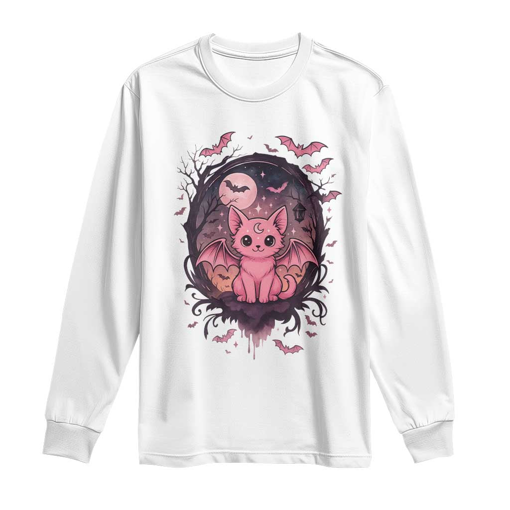 Cute Pastel Goth Bat Cat Long Sleeve Shirt Funny Gothic Halloween Art - Wonder Print Shop