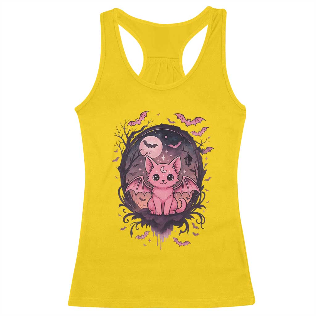Cute Pastel Goth Bat Cat Racerback Tank Top Funny Gothic Halloween Art - Wonder Print Shop