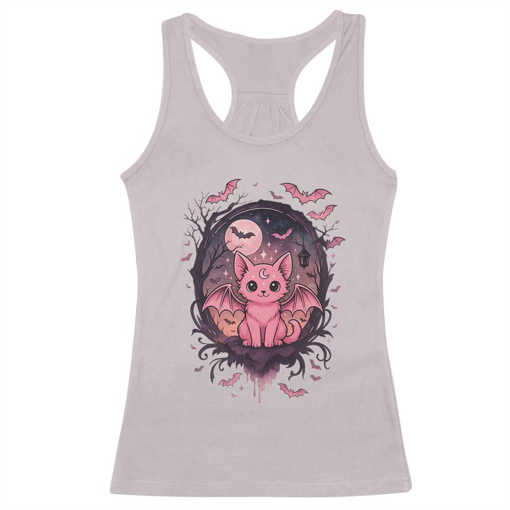 Cute Pastel Goth Bat Cat Racerback Tank Top Funny Gothic Halloween Art - Wonder Print Shop