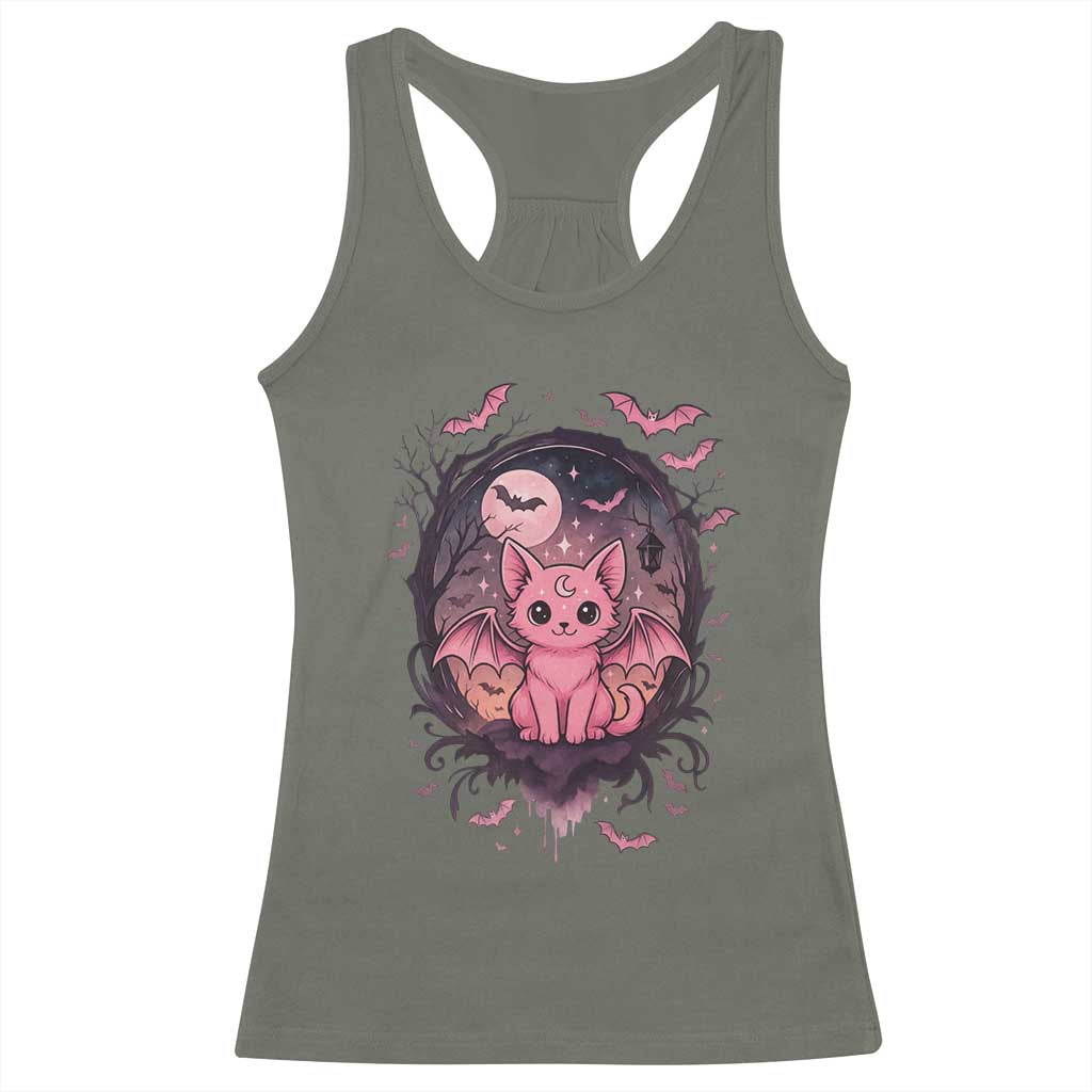 Cute Pastel Goth Bat Cat Racerback Tank Top Funny Gothic Halloween Art - Wonder Print Shop