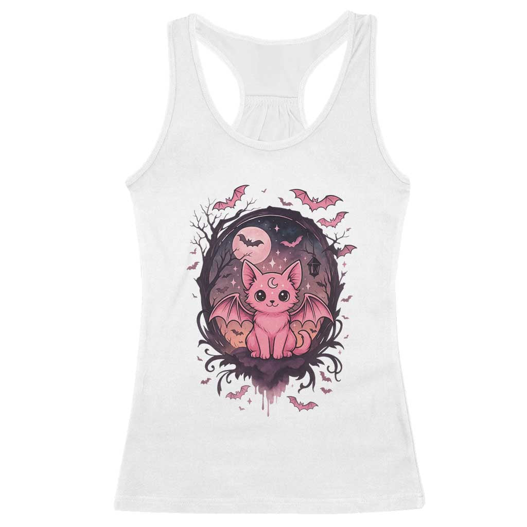 Cute Pastel Goth Bat Cat Racerback Tank Top Funny Gothic Halloween Art - Wonder Print Shop