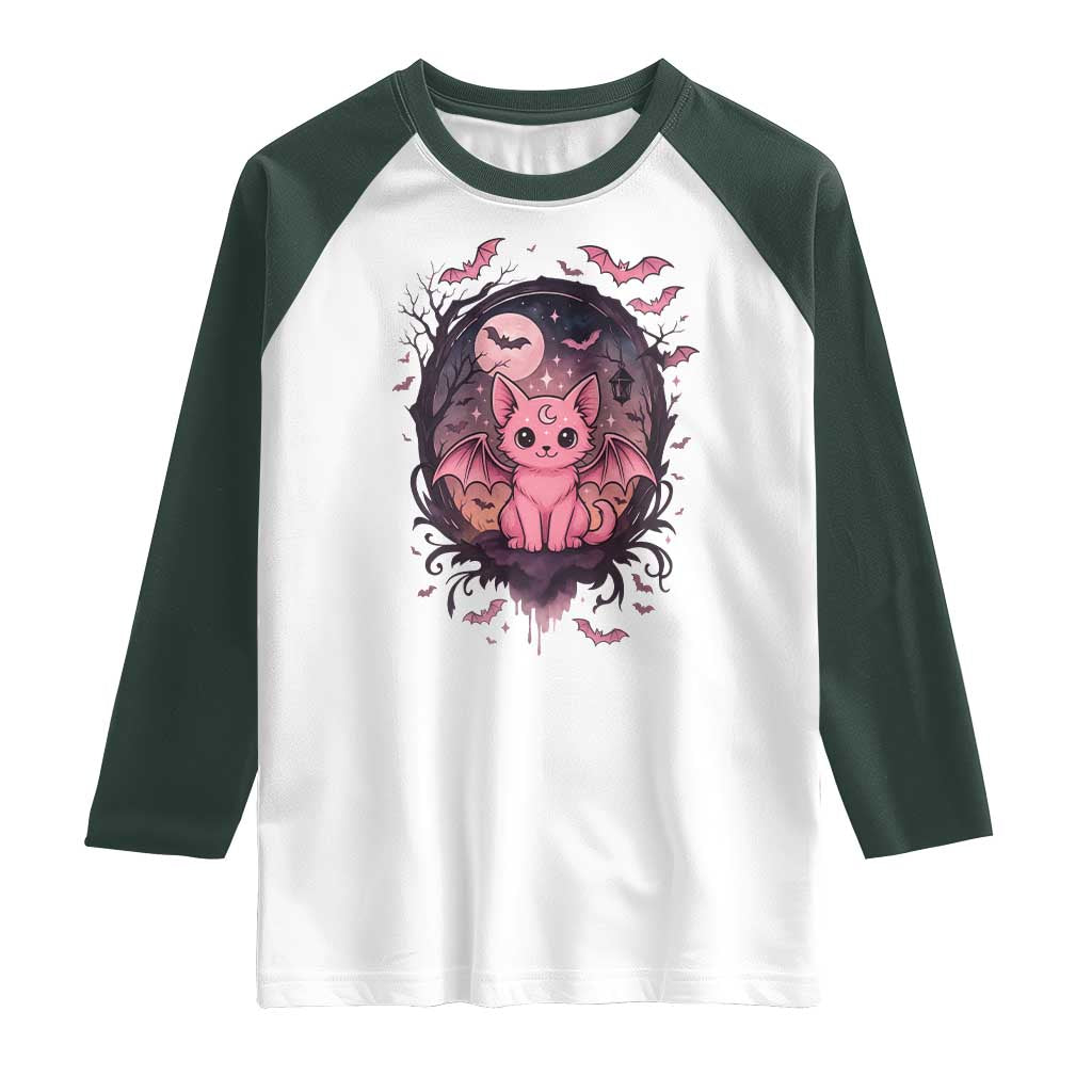 Cute Pastel Goth Bat Cat Raglan Shirt Funny Gothic Halloween Art - Wonder Print Shop