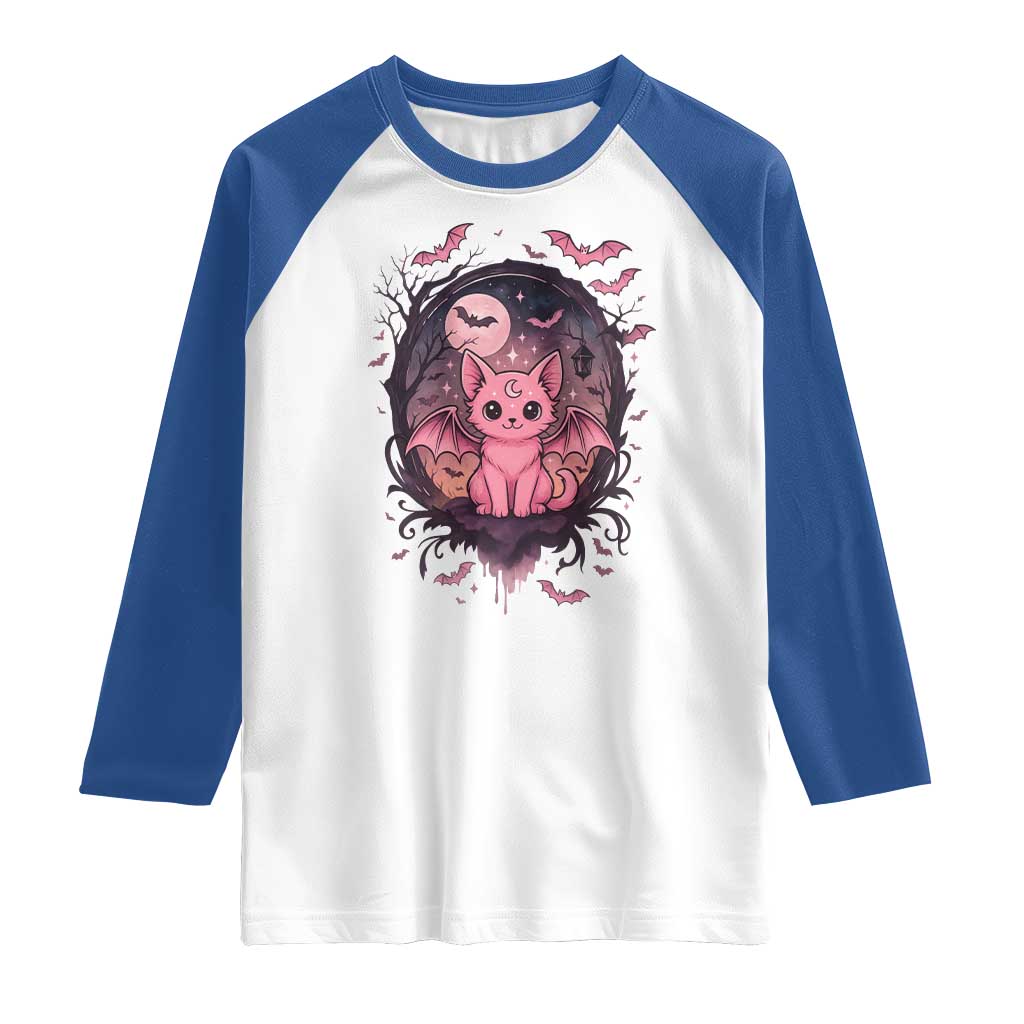 Cute Pastel Goth Bat Cat Raglan Shirt Funny Gothic Halloween Art - Wonder Print Shop