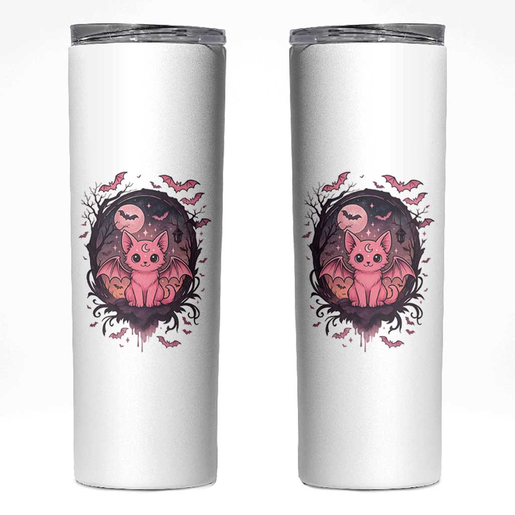 Cute Pastel Goth Bat Cat Skinny Tumbler Funny Gothic Halloween Art